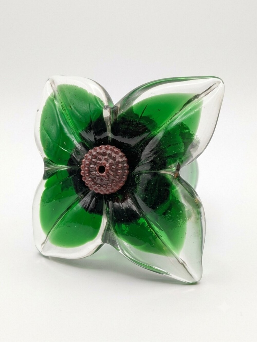Mid Century Emerald Green Art Glass Flower Vase with Removable Spout